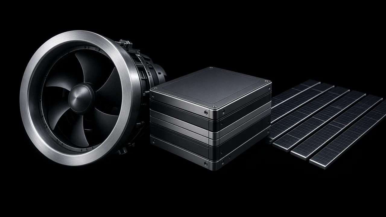 Concept visualization of electric ducted fan, energy systems, and solar integration elements
